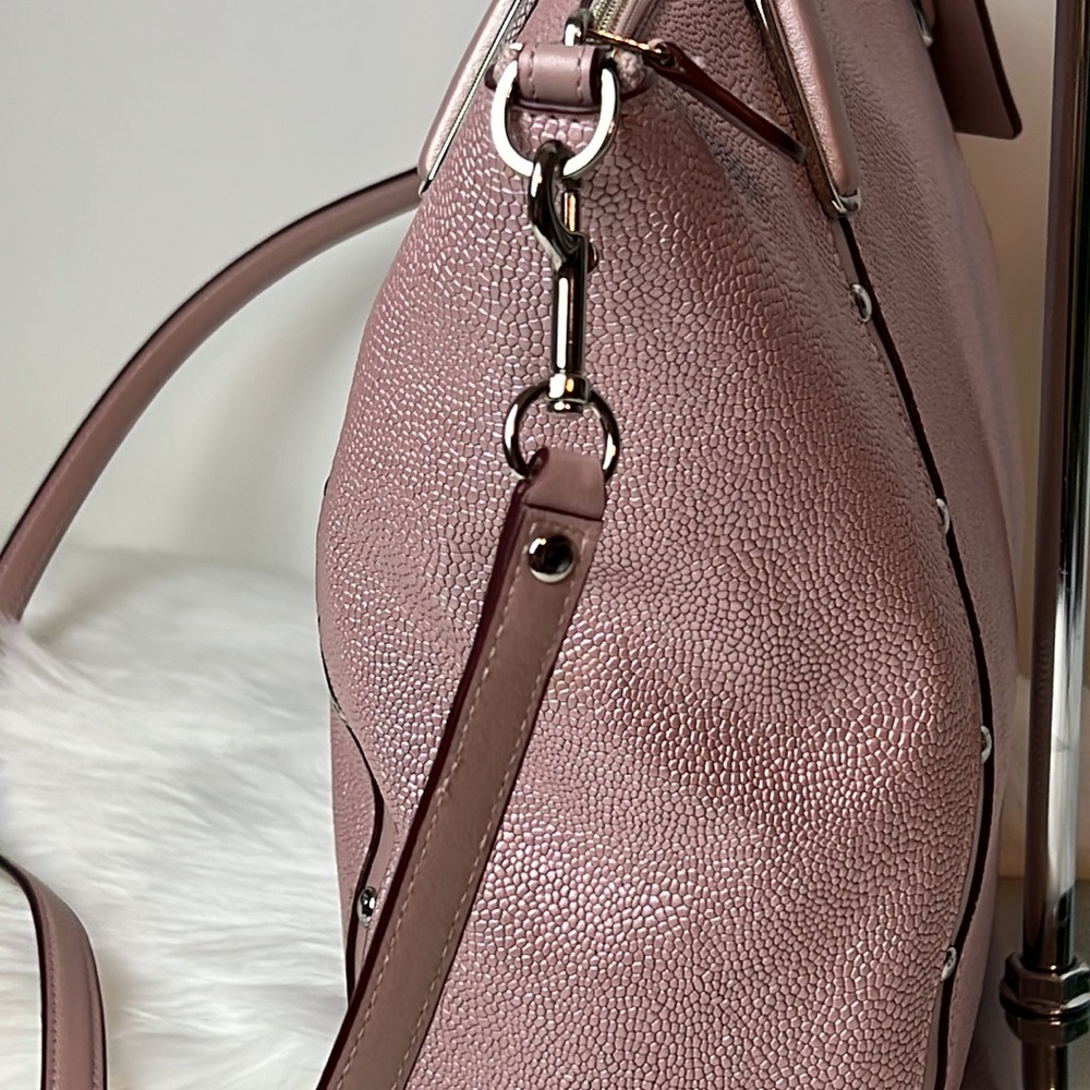 SOLD - NWOT COACH Metallic Pink Pebbled Leather Lg Zip Top Studded Shld Tote Bag - Picture 6 of 11